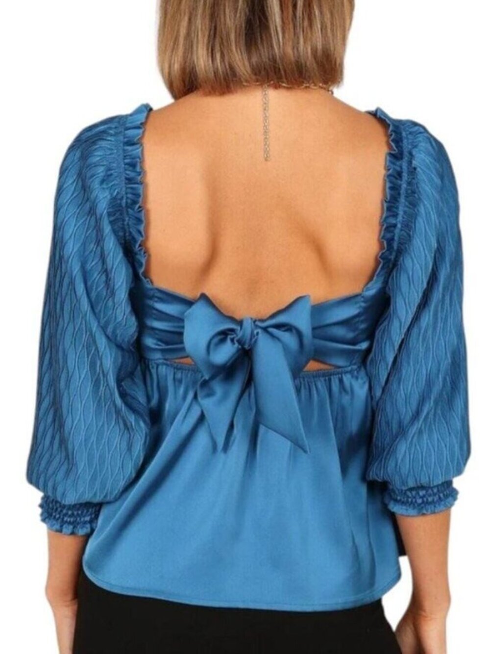 Petal + Pup Montana Satin Babydoll Top Blue Square Neck XS/S NWT